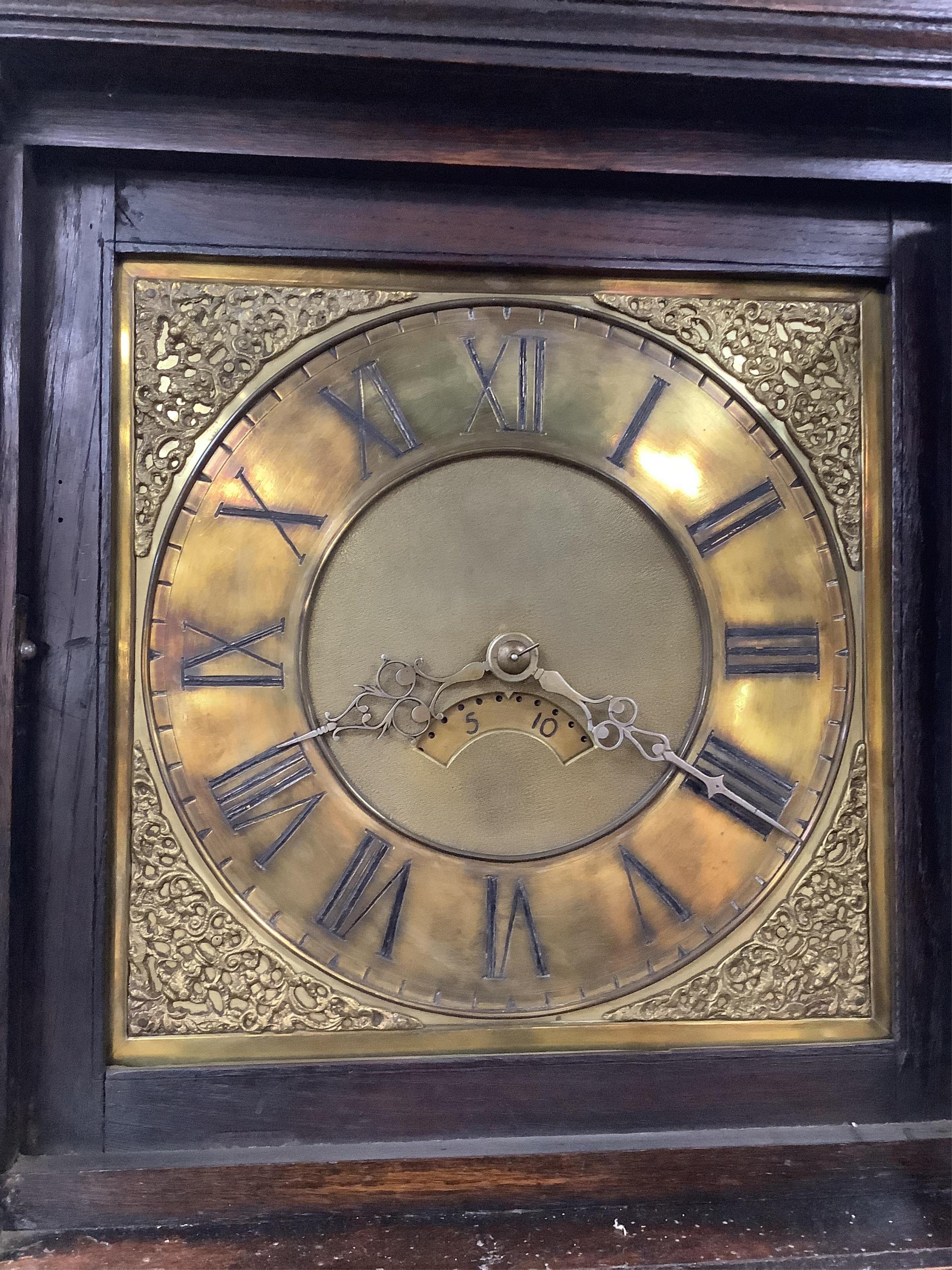 An oak cased thirty hour longcase clock, height 194cm. Condition - fair